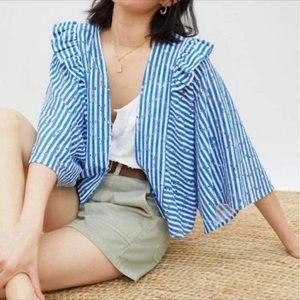 ANTHROPOLOGIE Nautical Stripe Floral Lace Cardigan